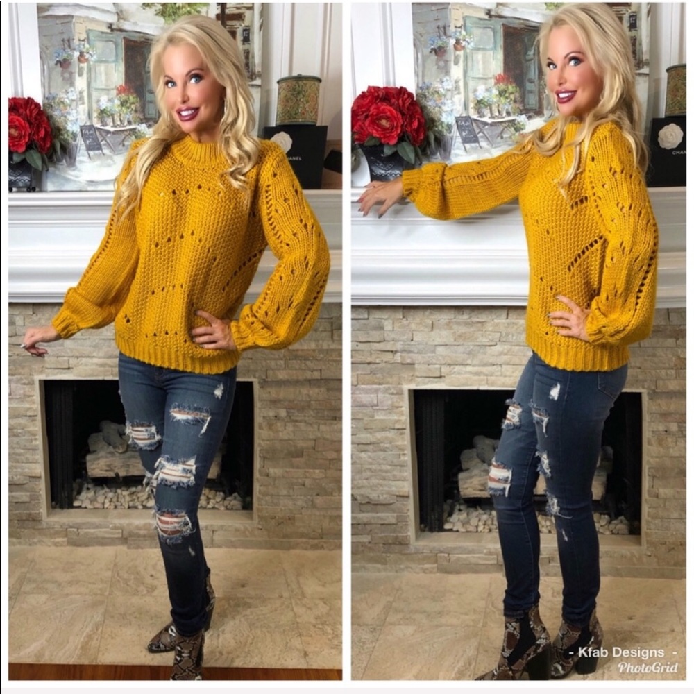 ❤️Cable Knit Mock Neck Bishop Sleeve Sweater! - Picture 4 of 8